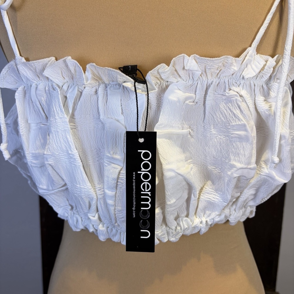 Brand New PaperMoon Woman's Smocked Crop Top Size L White Coquette Cottagecore‎ - Picture 4 of 9